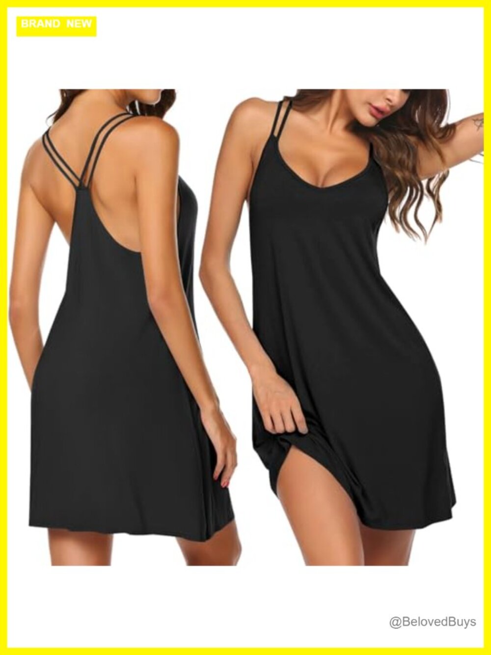 Cotton Nightgown Sleeveless Racerback Sleepshirt A-Line V-Neck Sleep Dress